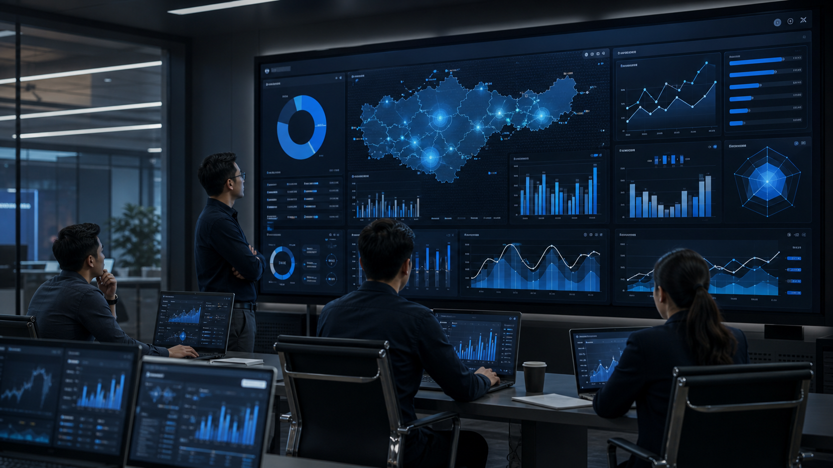 Laptop menampilkan grafik dan dashboard operasional bisnis real time
