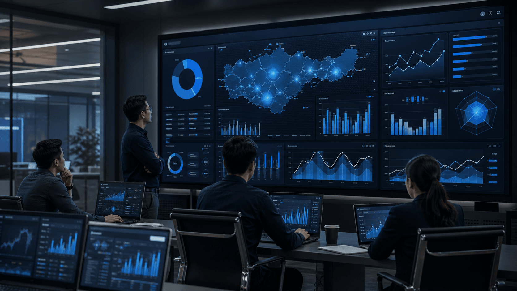 Laptop menampilkan grafik dan dashboard operasional bisnis real time