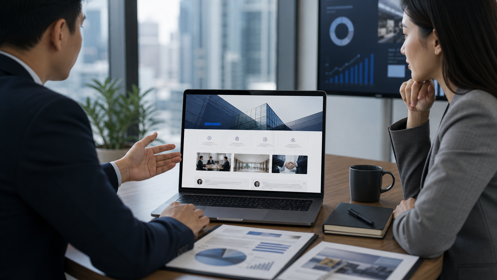 Dashboard dan laporan bisnis sebagai visual website company profile profesional