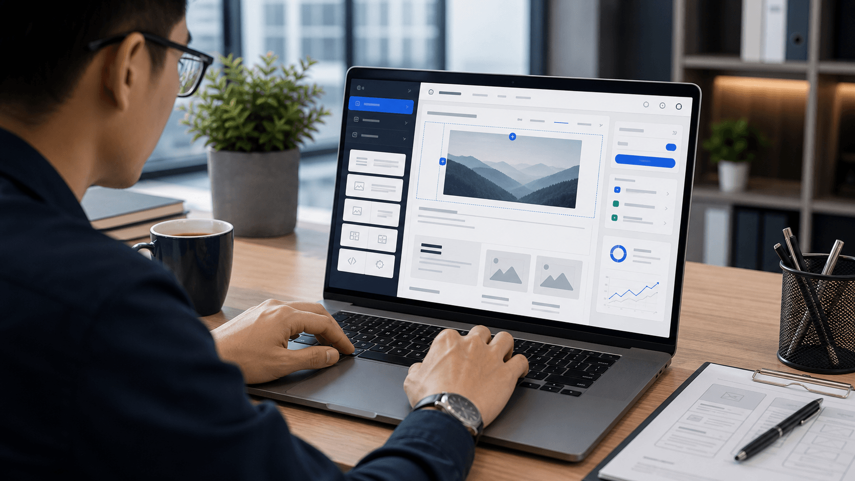 Dashboard konten dan laporan performa untuk CMS custom bisnis