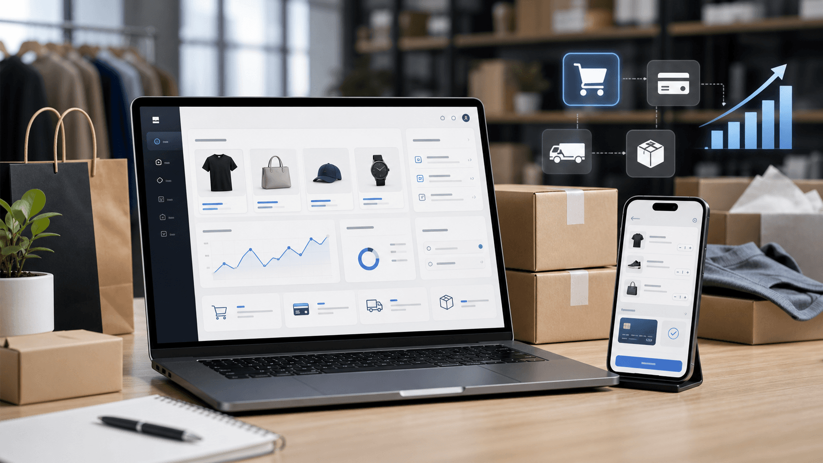 Dashboard bisnis untuk memantau performa penjualan e-commerce custom
