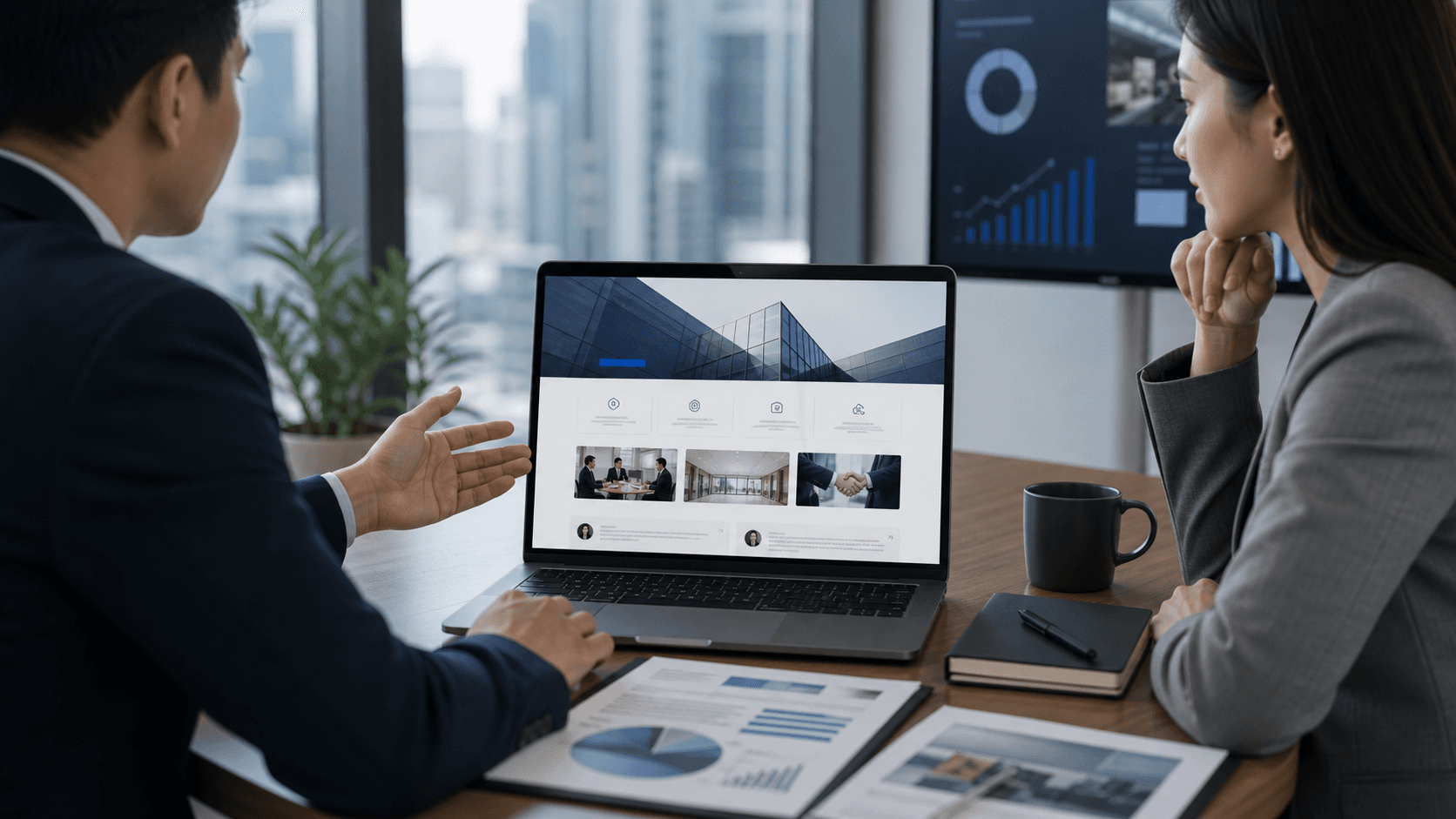 Dashboard dan laporan bisnis sebagai visual website company profile profesional
